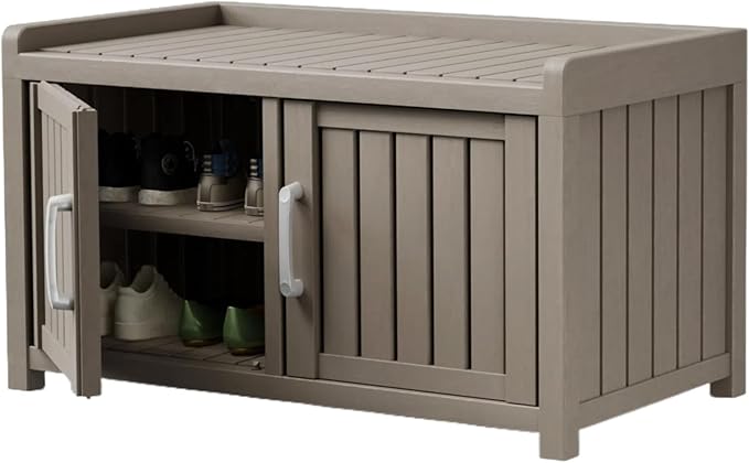 Storage Bench - 2 Doors Waterproof Resin Shoe Bench - Indoor & Outdoor Use by Outdoorchairs