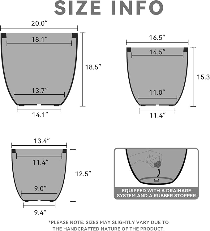 Kante 20", 13.4" Dia Round Concrete Planters, Outdoor Indoor Modern Decorative - Image 4
