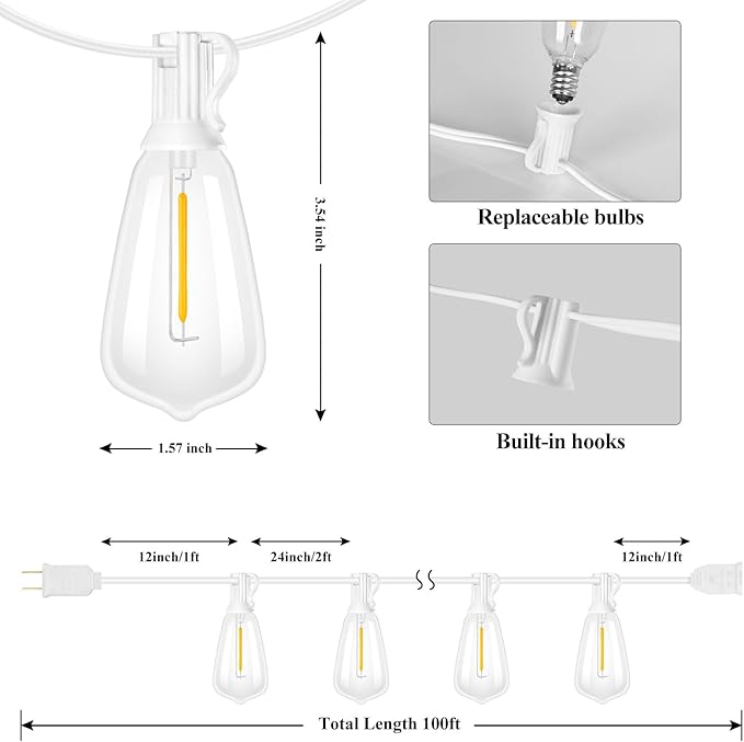 Brightever LED Outdoor String Lights, 100FT Patio Lights - Image 3