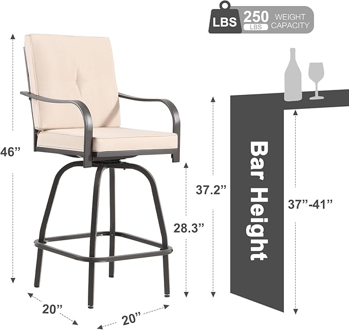 Patio Swivel Bar Stools Set of 2, Outdoor Bar Height Swivel Chairs - Image 3