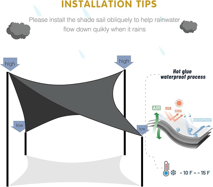 SUNNY GUARD Waterproof Sun Shade Sail 7' x 12' White Rectangle UV Block Sunshade - Image 6