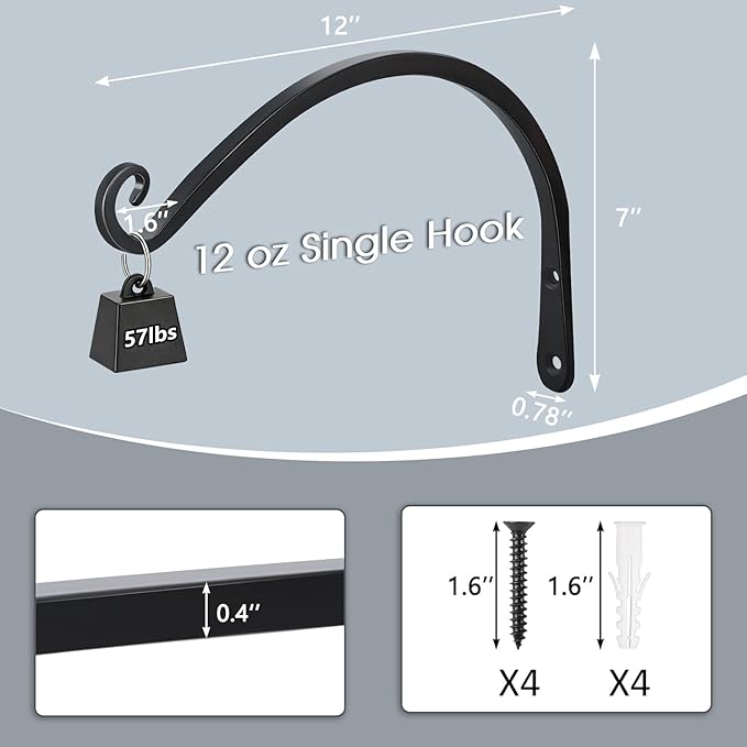 Gtongoko 2 Pack 12 Inch Plant Hangers Outdoor Metal, Plant Hooks - Image 2