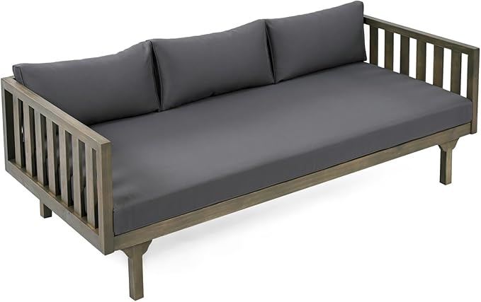 Merax Solid Acacia Wood Couch Chaise Lounge Chair Indoor, 3 Seater Daybed Sofa - Image 9
