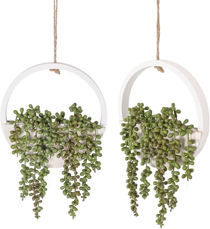 Floweroyal 2pcs Artificial Succulents Hanging Plants 12.2'' Fake String of by FloweroyalCrafts