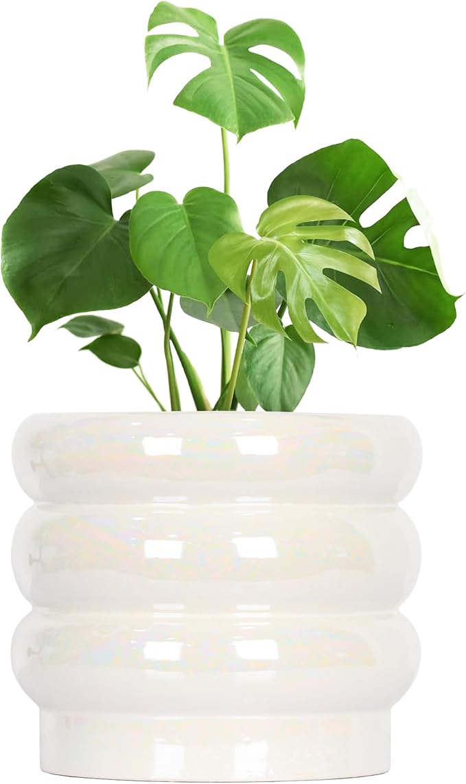 10 inch Ceramic Plant Pots for Indoor Plants, Rainbow Pearl Glaze Planter by YFFSRJDJ