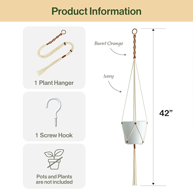Macrame Plant Hanger Polyester Rope 42 Inch Outdoor Indoor Adjustable Hanging - Image 3