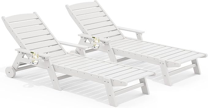 SERWALL Patio Chaise Lounge Chair Set of 2, Poly Lounge Chair by SERWALL