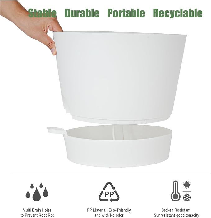 12inch Large Self Watering Plant Pot, Plastic Cylinder Planter - Image 7