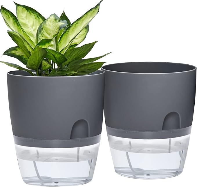 Self Watering Planter for Indoor Plants, 2 Pack 9.3 Inch Flower Pot Modern by ETGLCOZY