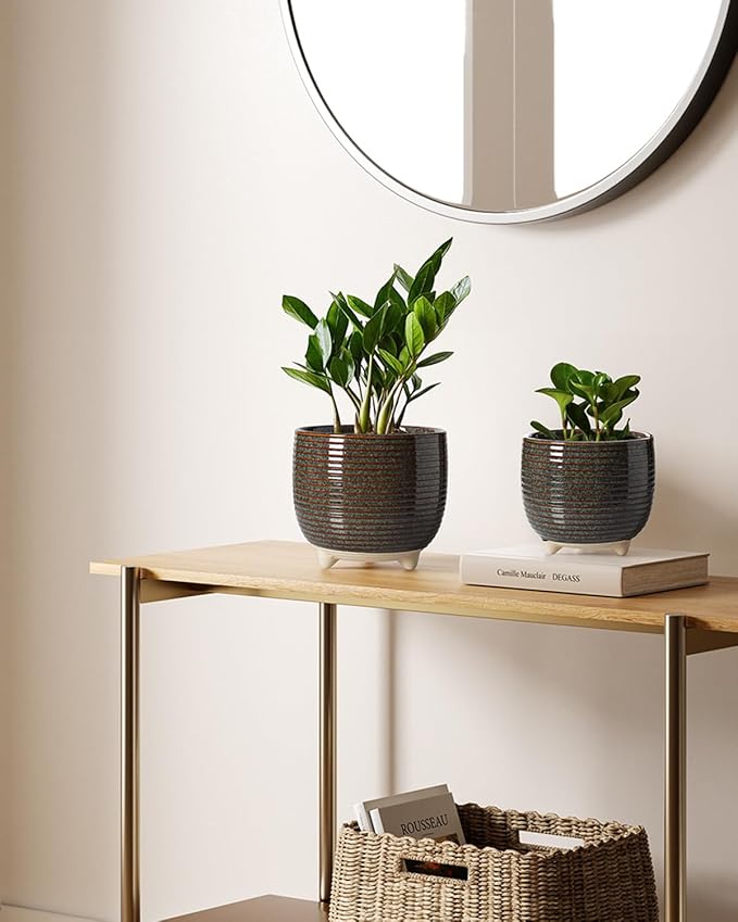 LE TAUCI Ceramic Plant Pots, 5.1 + 6.4 Inch Footed Pots - Image 6
