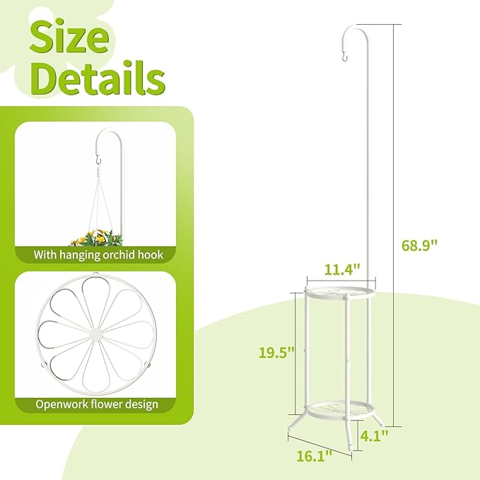 Plant Stand with Hooks Indoor Outdoor Corner Tall Plant Stand Heavy-Duty Metal - Image 7