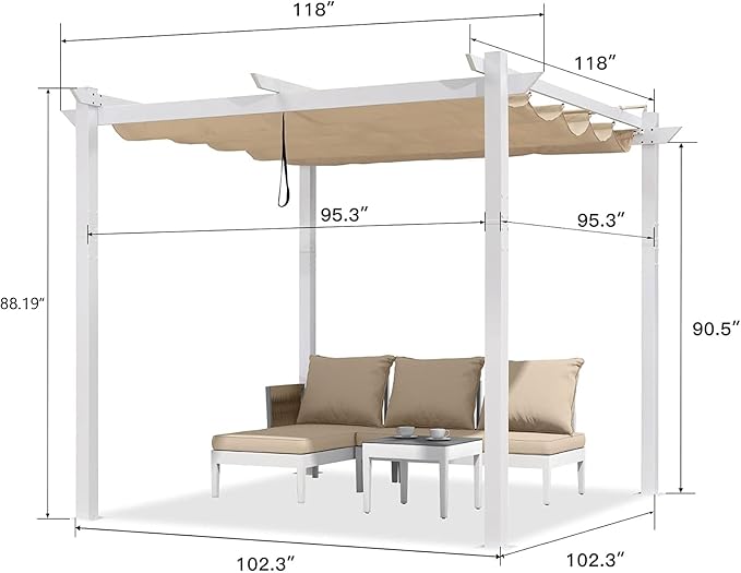 PURPLE LEAF 10' x 10' Outdoor Aluminum Pergola White Heavy-Duty Retractable - Image 6