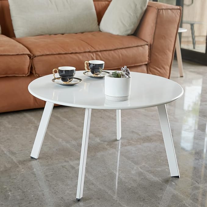 Outdoor Side Table, Outdoor/Indoor Metal Steel Patio Coffee Table, Round - Image 2