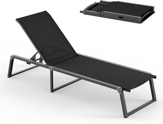 Aluminum Chaise Lounge Chair Outdoor, Foldable & Assembly Free Patio Pool by Oasbira