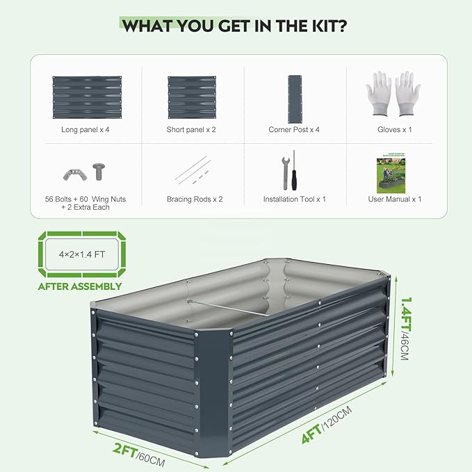 ZORMY 4×2×1.4ft Galvanized Raised Garden Bed Kit, Metal Planter Boxes Outdoor - Image 6