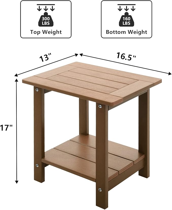 Double Adirondack Outdoor Side Table Weather Resistant, Outdoor Rectangular - Image 3