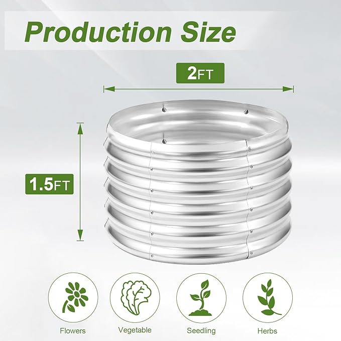 AHEONLAR 2 Pack 2x2x1.5ft Round Galvanized Raised Garden Bed Outdoor Metal - Image 3