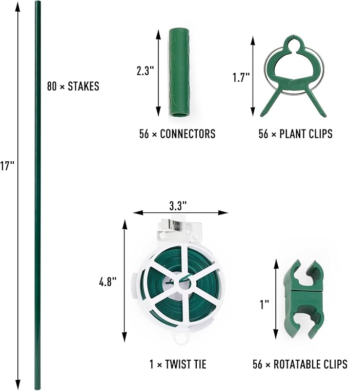 MAXPACE 249pcs Garden Stakes Kit: Includes 80 Sets of Fiberglass Plant Sticks - Image 3