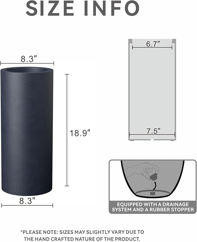 Kante 18.9 Inch Tall Cylindrical Planter, Large Round Plant Pots - Image 2