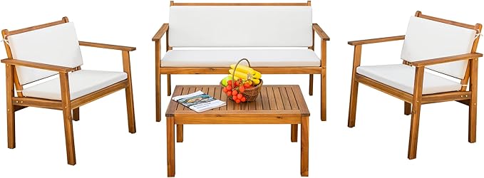 Devoko Patio Furniture 4 Piece Acacia Wood Outdoor Conversation Sofa Set by DEVOKO