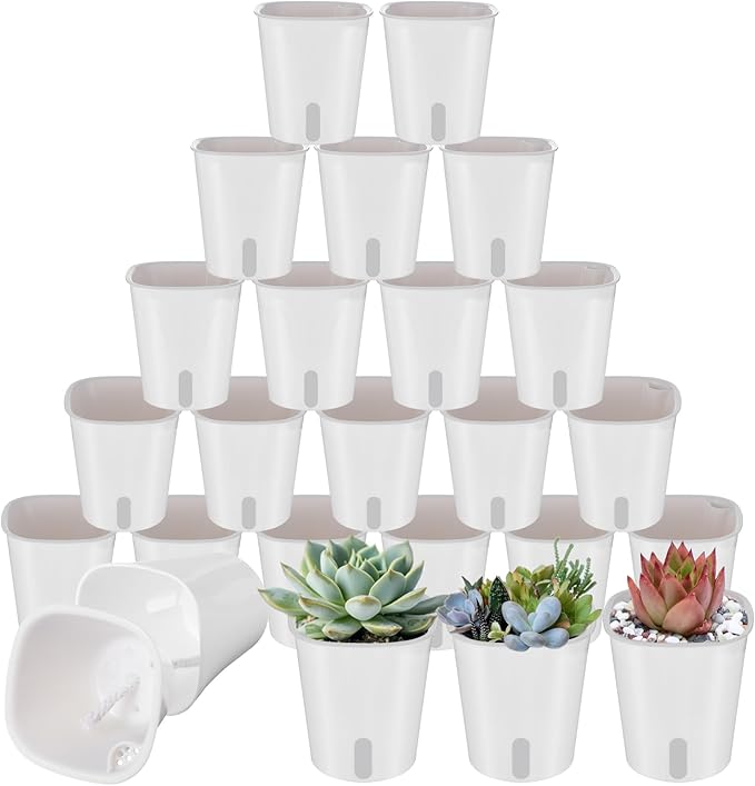 24 Pcs Self Watering Pots for Indoor Plants, 3 Inch White Plastic Self Watering by HOFURME