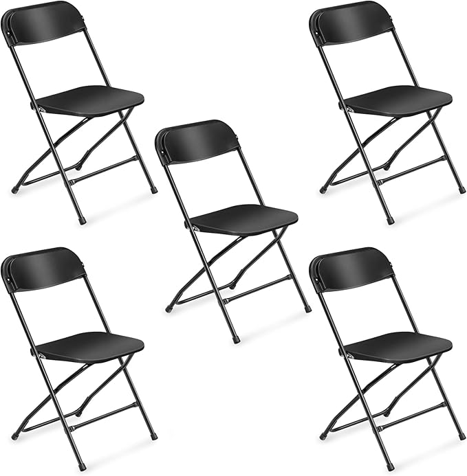 VINGLI 5 Pack Black Plastic Folding Chair, Indoor Outdoor Portable Stackable by VINGLI
