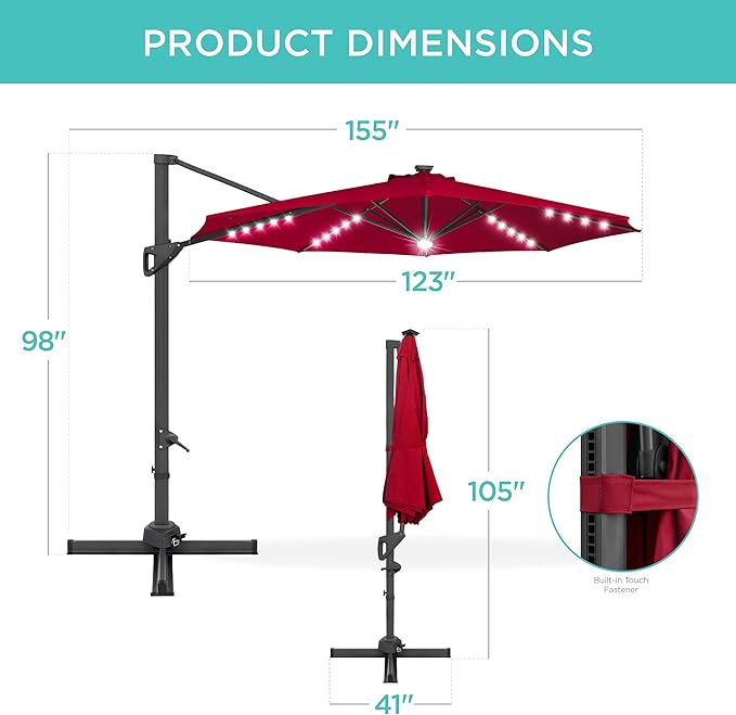 Best Choice Products 10ft Solar LED Cantilever Patio Umbrella, 360-Degree - Image 7