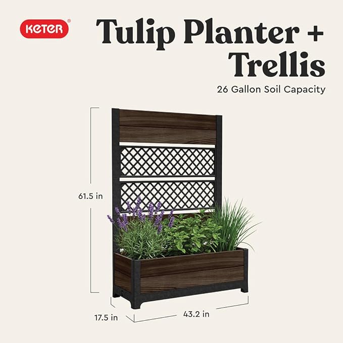 Keter Outdoor Planter Box with Privacy Screen and Trellis – 26 Gallon Raised - Image 9