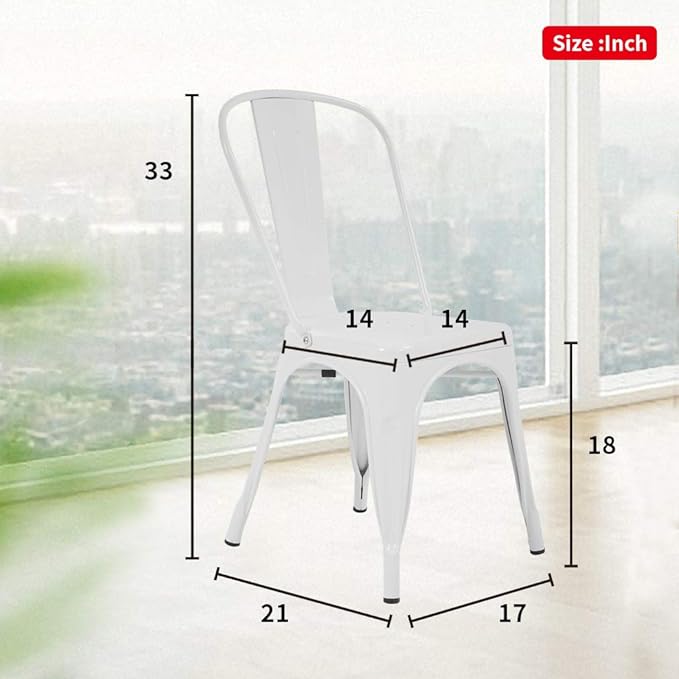 FDW | Set of 4 Metal Dining Chairs | Cream | Stackable Tolix Side Chairs - Image 3