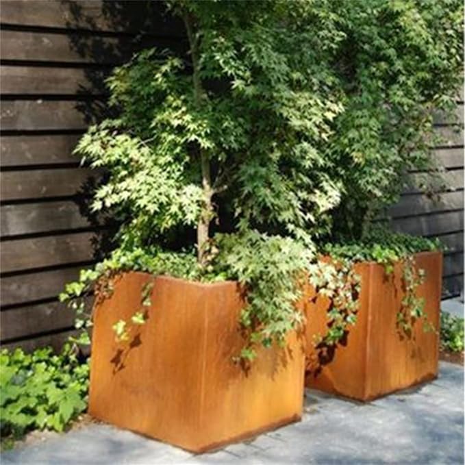Corten Steel Planter Box Metal Outdoor Planter Large Square Cube Rustic 32 Inch - Image 7
