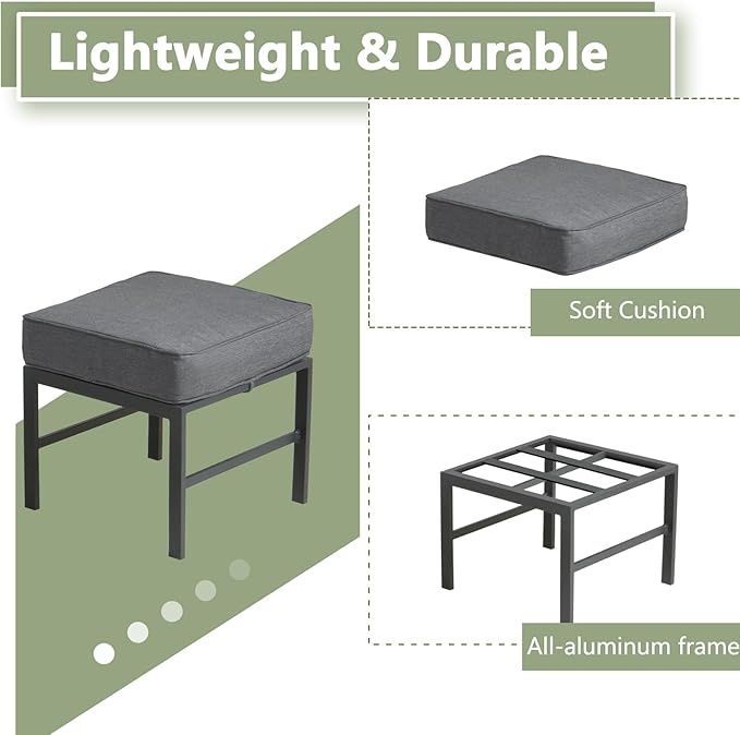2 Pieces Outdoor Ottomans for Patio, No-Assembly Aluminum Outdoor Patio - Image 6