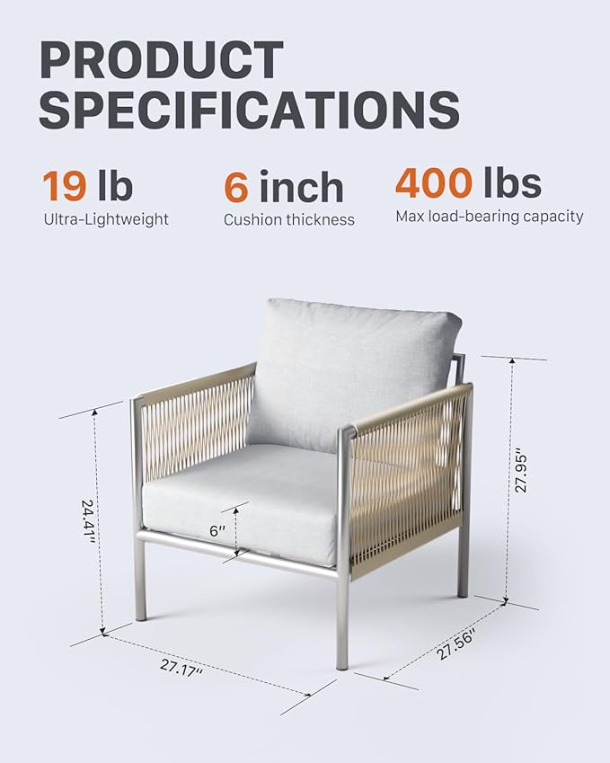 ZANDOR Aluminum Outdoor Patio Furniture 2 Pcs Armchair, All-Weather Metal - Image 2