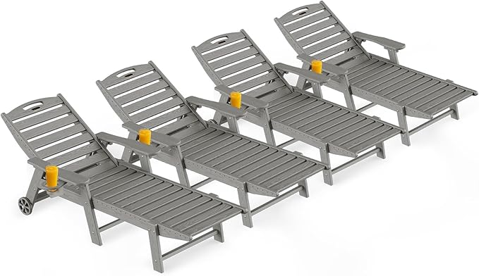 Outdoor Lounge Chair Set of 4, All Weather Patio Chaise Lounge Chairs by CIOKEA