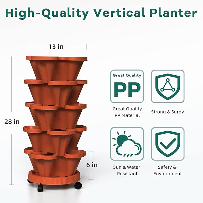 Strawberry Stackable Planter, Vertical Tower Garden, 5 Tiered Stacking Herb - Image 6
