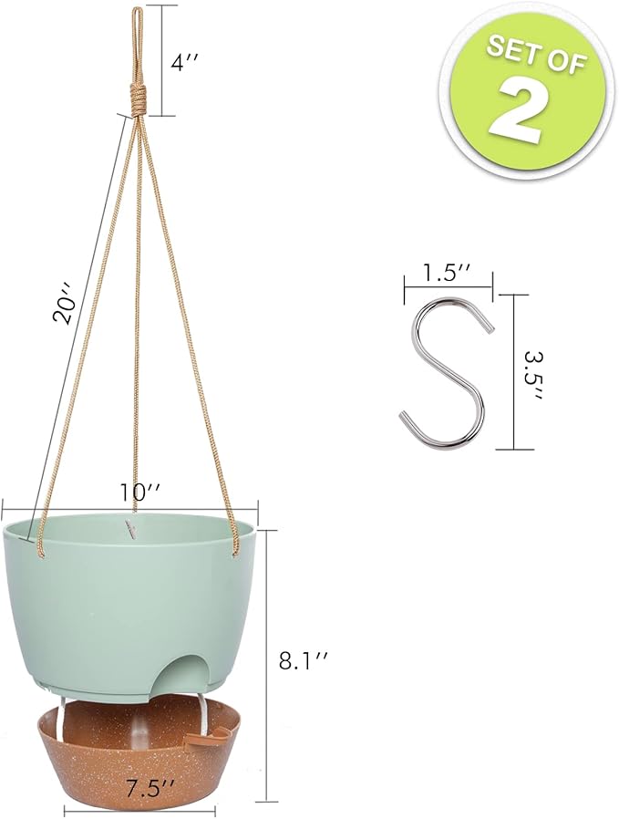 10 Inch Self Watering Hanging Pots, 2 Pack Hanging Planters - Image 2