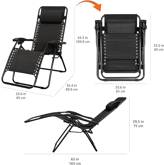 Amazon Basics Outdoor Patio Zero Gravity Portable Folding Reclining Lounge Chair - Image 3