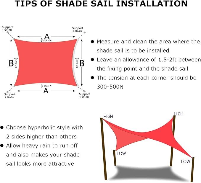 KANAGAWA Sun Shade Sail 8'x10' Scarlet Rectangle UV Block Canopy Awning Shelter - Image 6