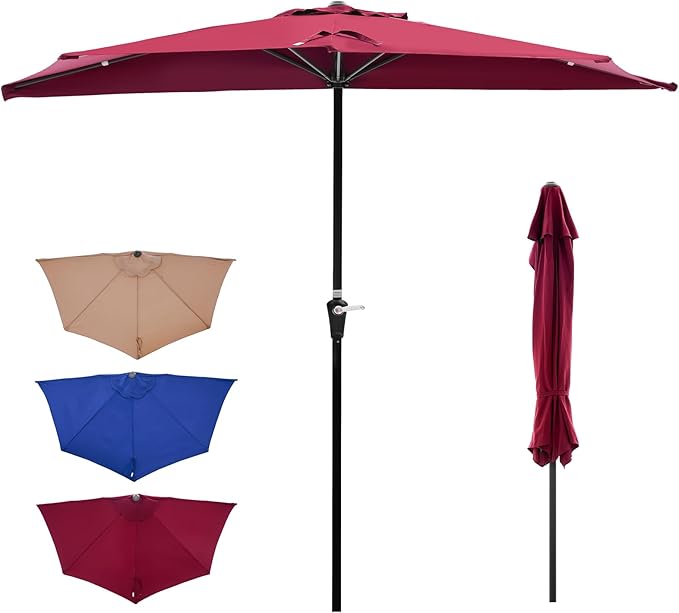 OLIXIS Half 9Ft Umbrella Outdoor Patio, Scalloped Patio Umbrella by OLIXIS