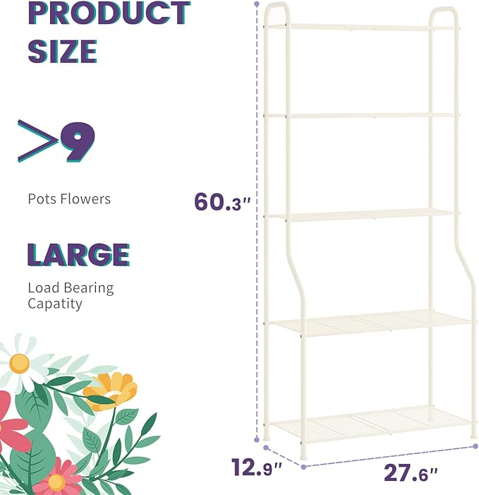 5-Tier Corner Plant Stand, Metal Black Flower Pot Rack, Indoor Outdoor Heavy - Image 5