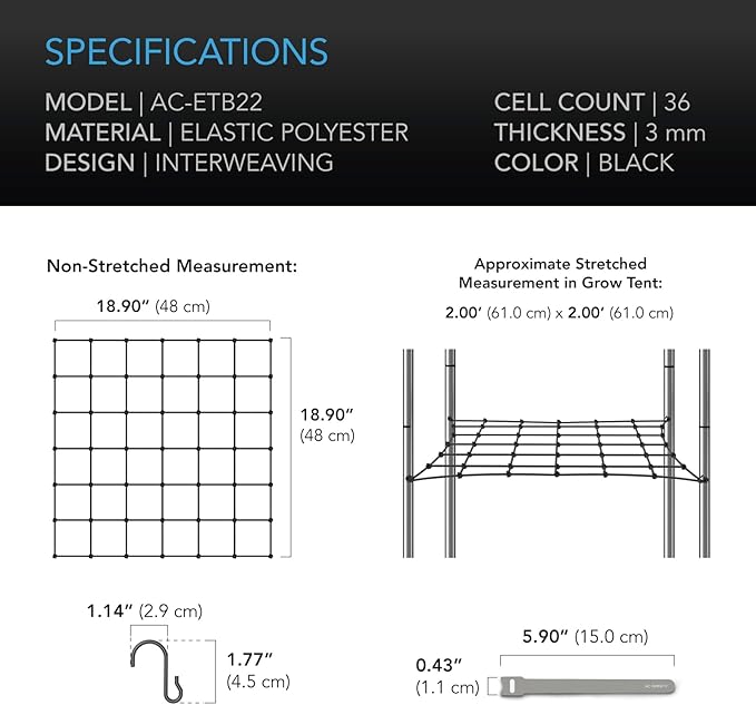AC Infinity Grow Tent Trellis Netting 2x2', Heavy-Duty Elastic Plant Net - Image 4