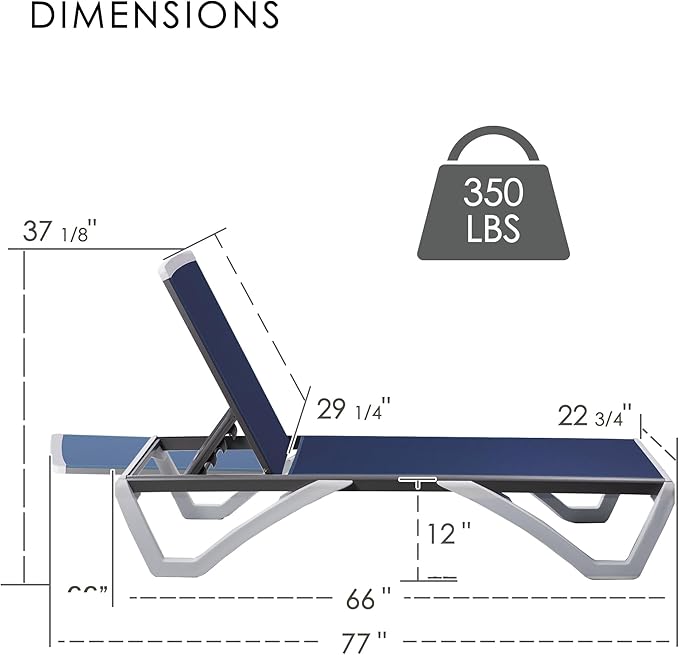 Kozyard Outdoor Chaise Lounge Chair, Full Flat Adjustable Patio Lounger - Image 2