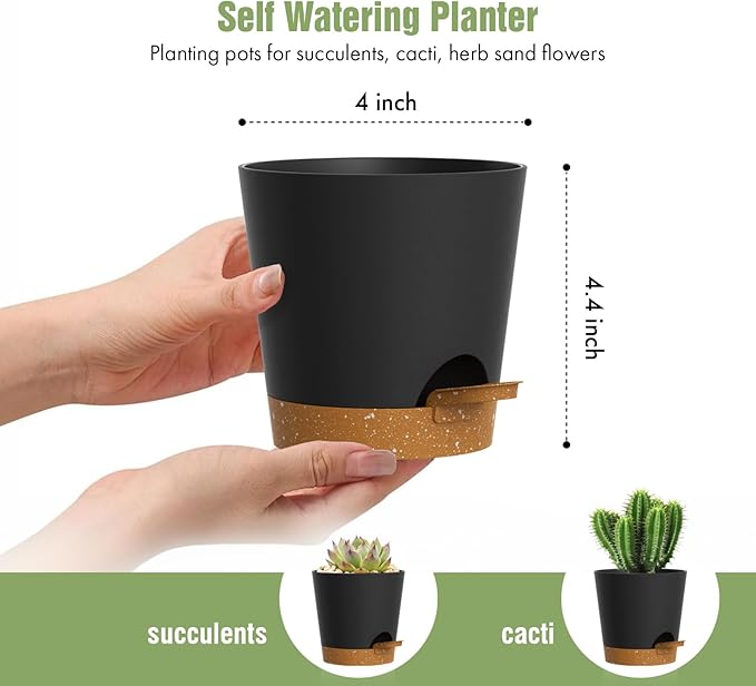 4 inch Self Watering Pots for Indoor Outdoor Plants, 6 Pack Plastic Flower - Image 2