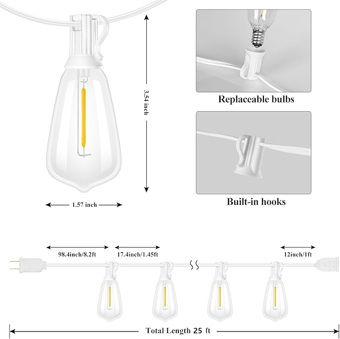 Brightever Outdoor String Light 25 FT, ST38 Patio Lights - Image 2