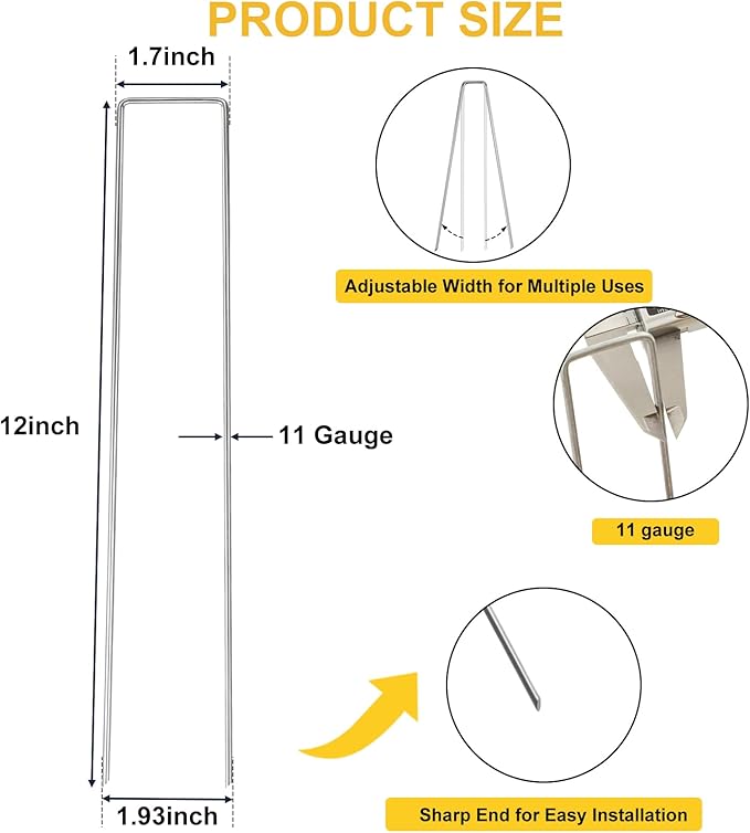 HongWay 120 Pack 12 Inch Landscape Staples, Garden Stakes 11 Gauge Galvanized - Image 2