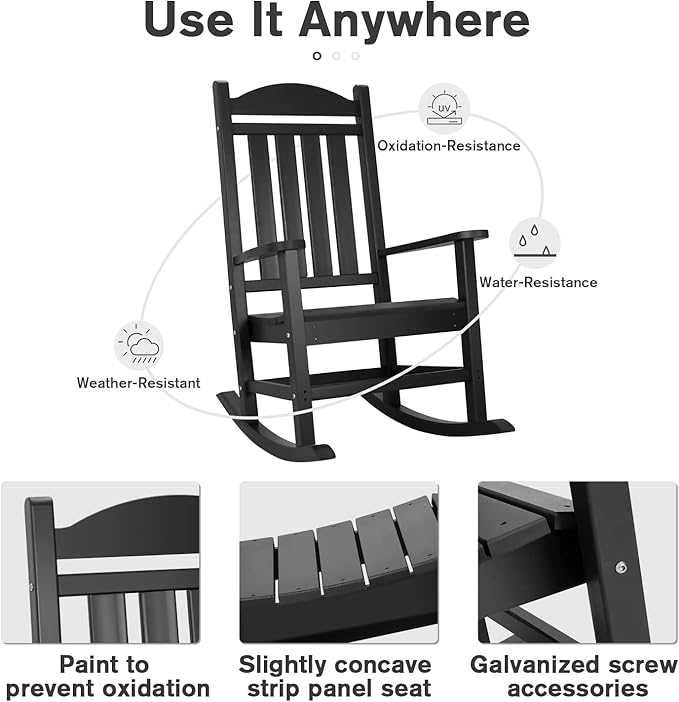 Devoko HDPE Rocking Chair Plastic Outdoor Indoor Patio Rocker Chair High Back - Image 4