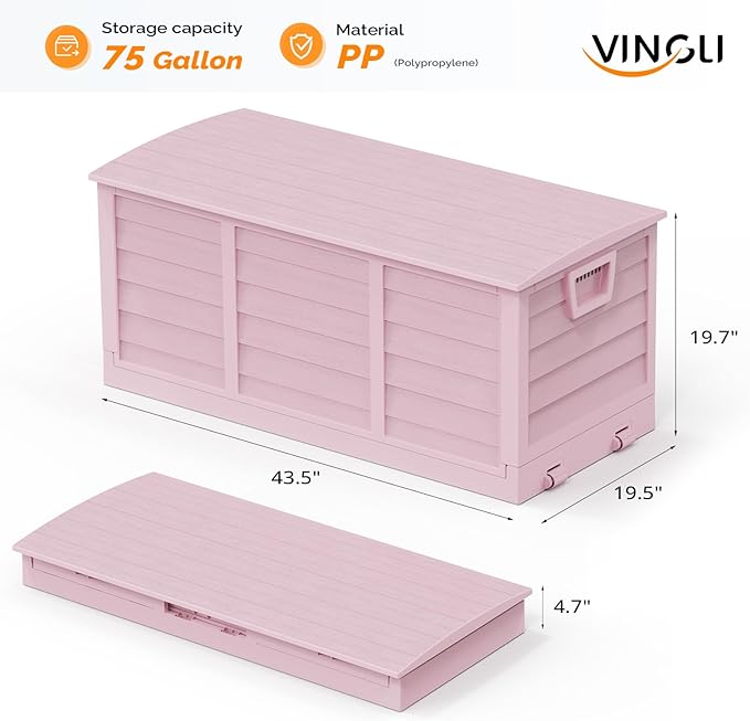 VINGLI 75 Gallon Collapsible Outdoor Storage Box, Simple-to-assemble Plastic - Image 4
