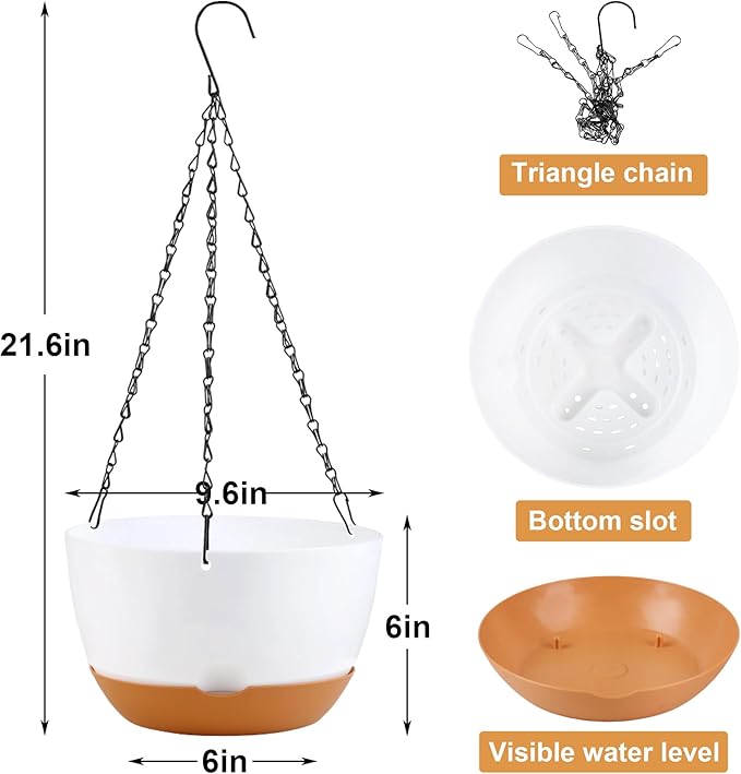 10 inch Hanging Planters Self Watering Pots - Image 2