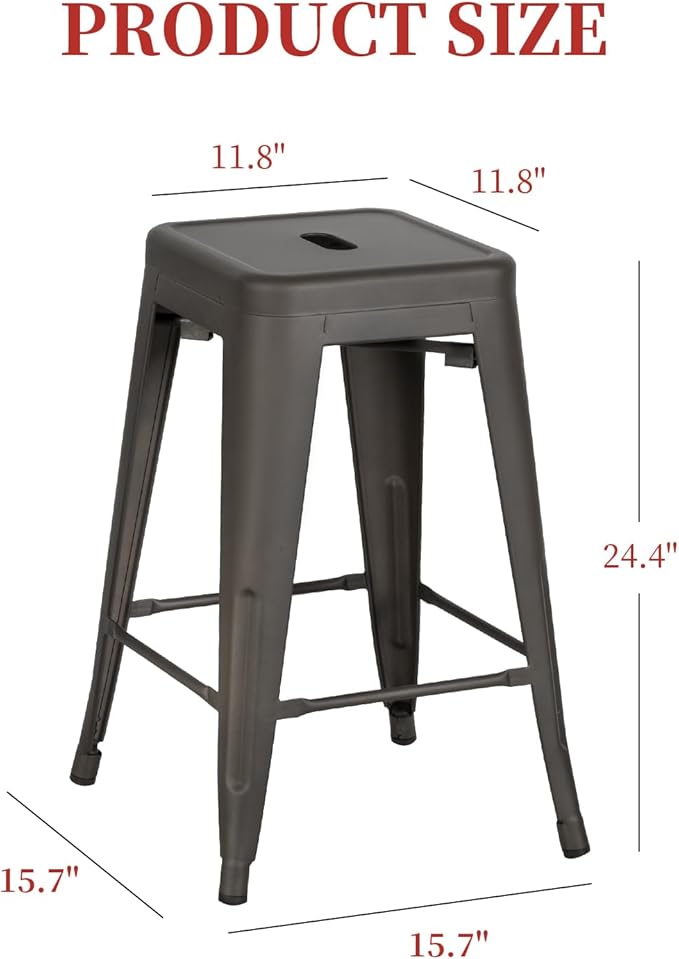FDW Metal Bar Stools Set of 4 Counter Height Bar Stools 24 Inches Industrial - Image 3