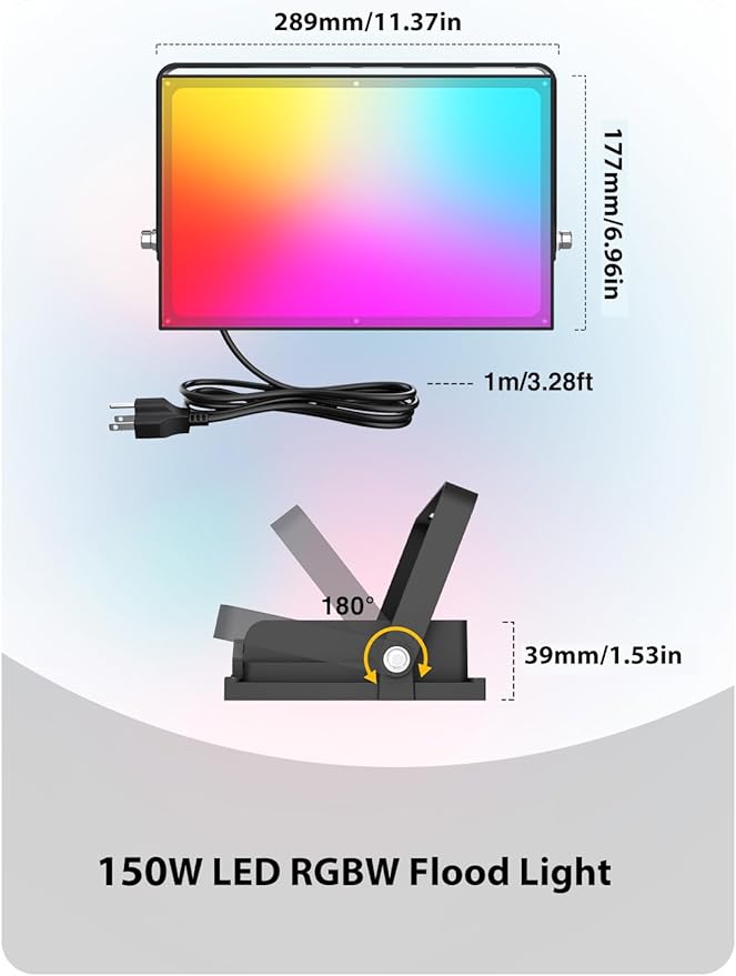 Onforu LED Flood Light Outdoor, 150W Color Changing RGBW Floodlight - Image 8