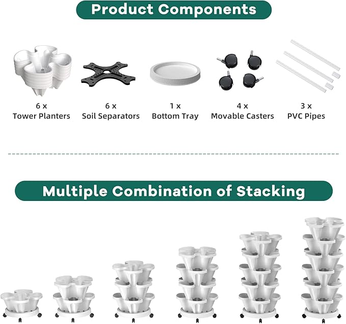 6 Tiered Strawberry Vertical Planters, Stacking Tower Garden - Image 8